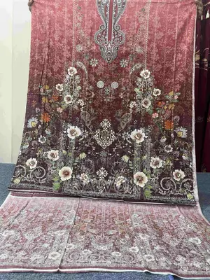 Zamzam Luxury Lawn Pure Cotton Unstitched Three Piece (Maroon/Pink)