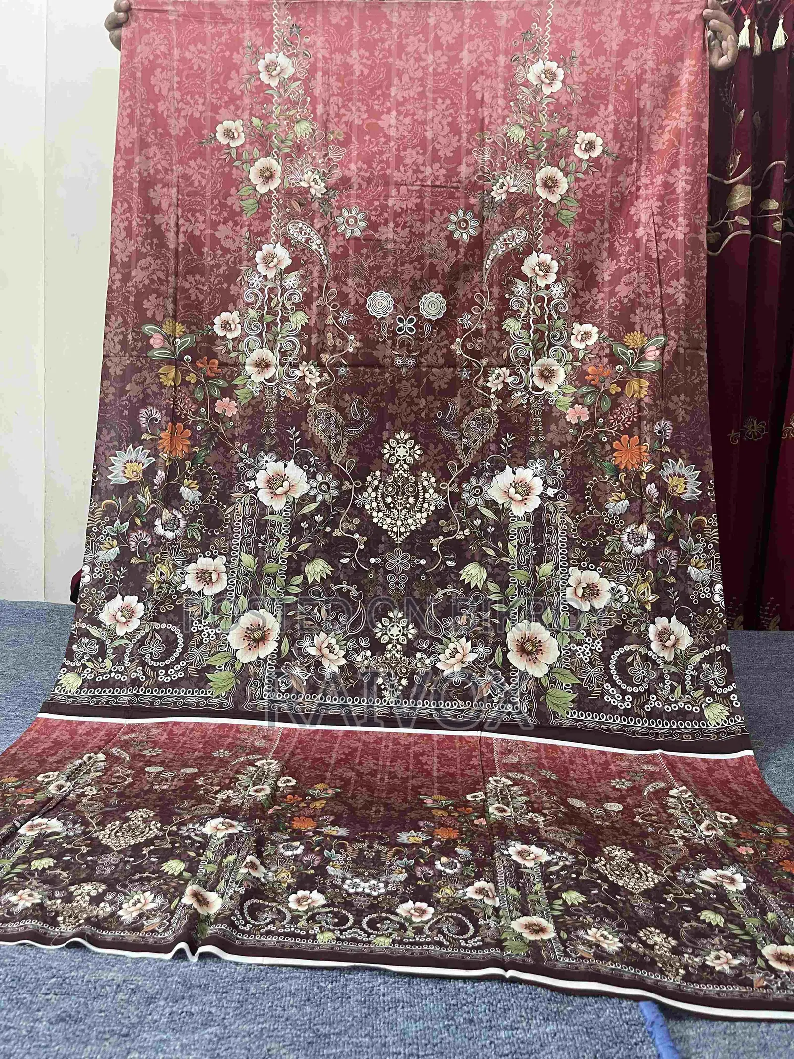 Zamzam Luxury Lawn Pure Cotton Unstitched Three Piece (Maroon/Pink)