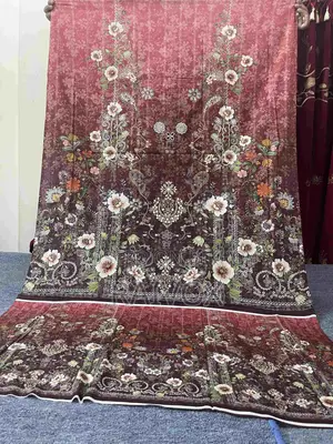 Zamzam Luxury Lawn Pure Cotton Unstitched Three Piece (Maroon/Pink)