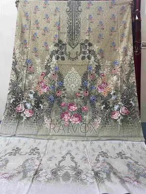 Zamzam Luxury Lawn 3 Piece Olive Green Unstitched 100% Cotton