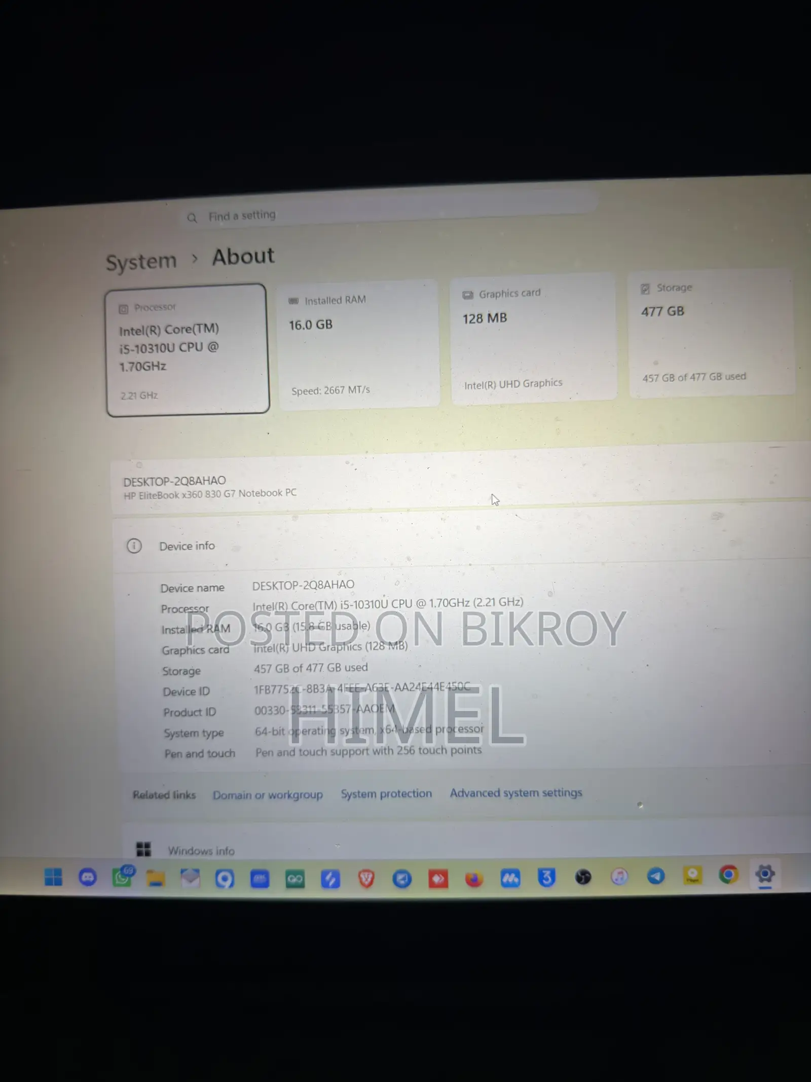 Laptop HP EliteBook 830 G7 16GB Intel Core i5 SSHD+SSD 512GB