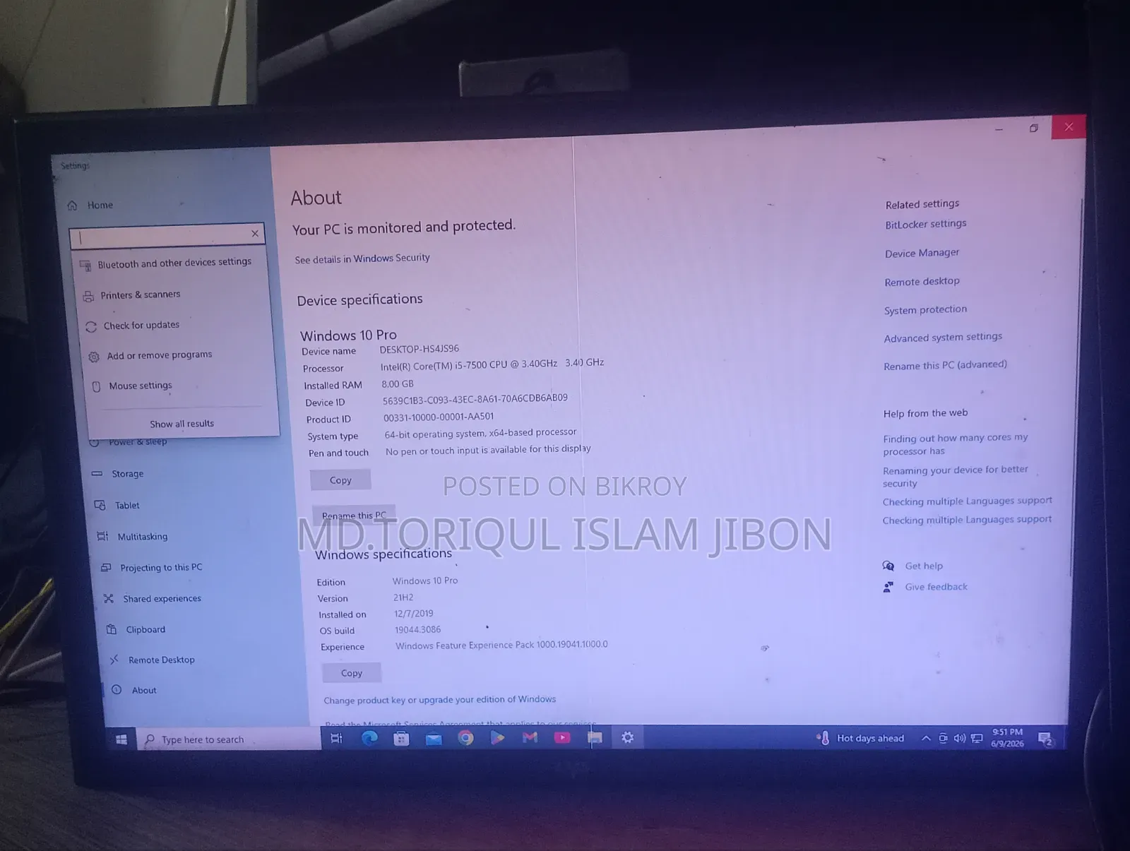 Desktop Computer 8GB Intel Core I5 SSD 256GB