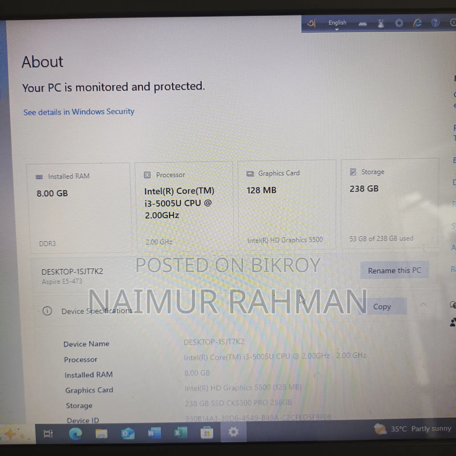 Laptop Acer Aspire E 8GB Intel Core I3 SSD 256GB