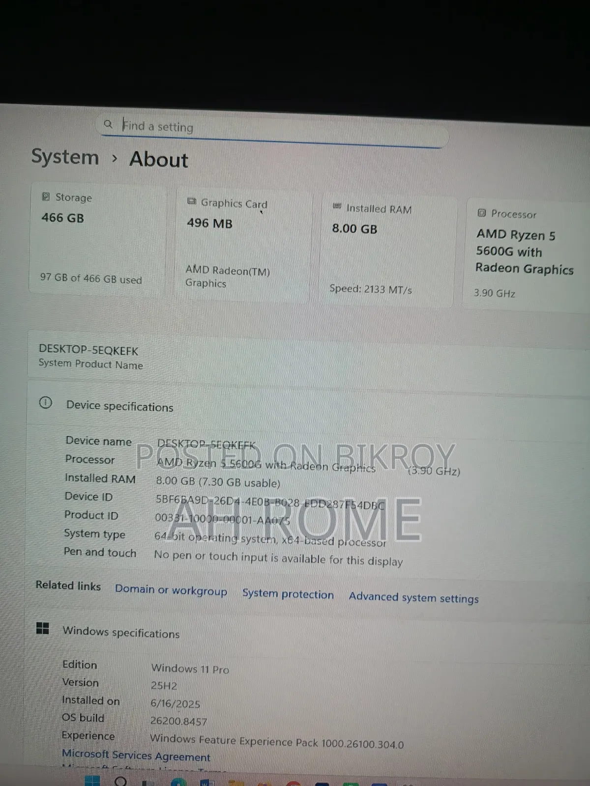 Desktop Computer 8GB AMD Ryzen 5 SSD 512GB