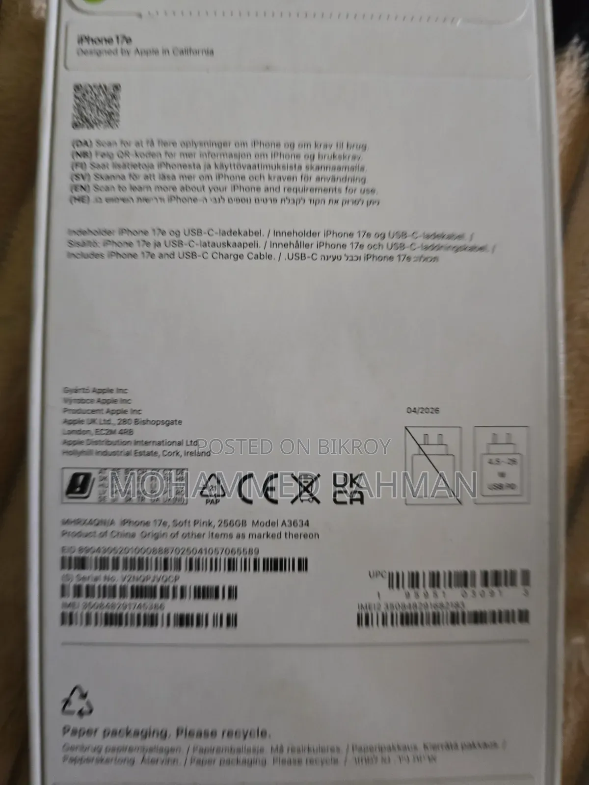 New Apple iPhone 17e 256 GB Pink
