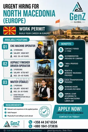 Europe Work Permit: North Macedonia! With Handsome Salary