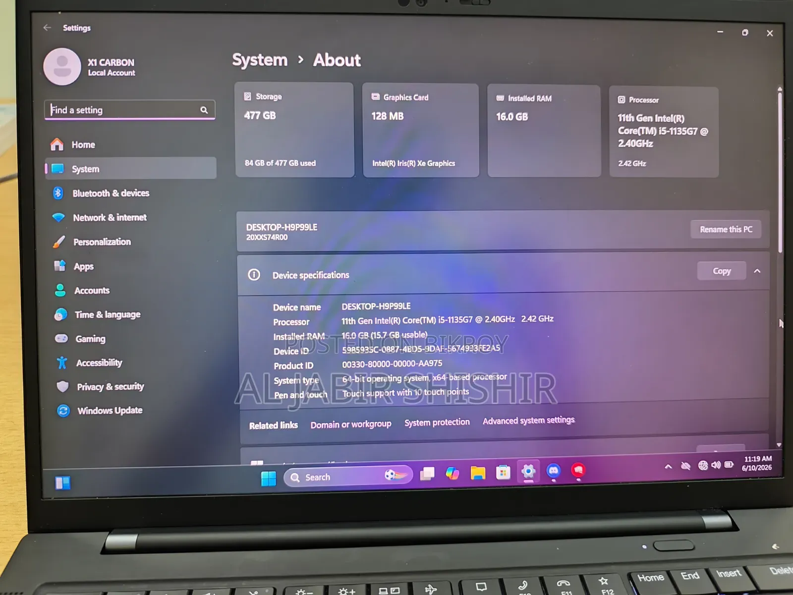 Laptop Lenovo ThinkPad X1 Carbon 16GB Intel Core I5 SSD 512GB
