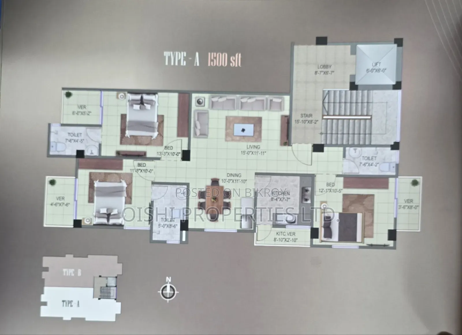 3-Bedroom Apartment in Fazlul Karim Palace, Malibag for sale