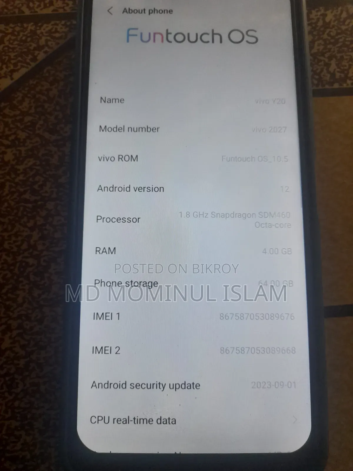 Vivo Y20 64 GB Black