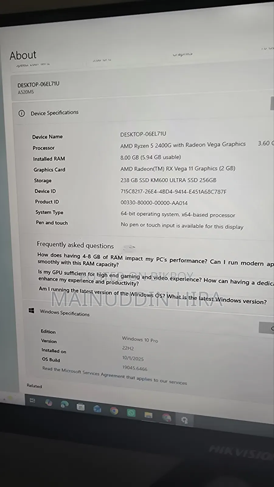 Desktop Computer 8GB AMD Ryzen 5 SSD 256GB