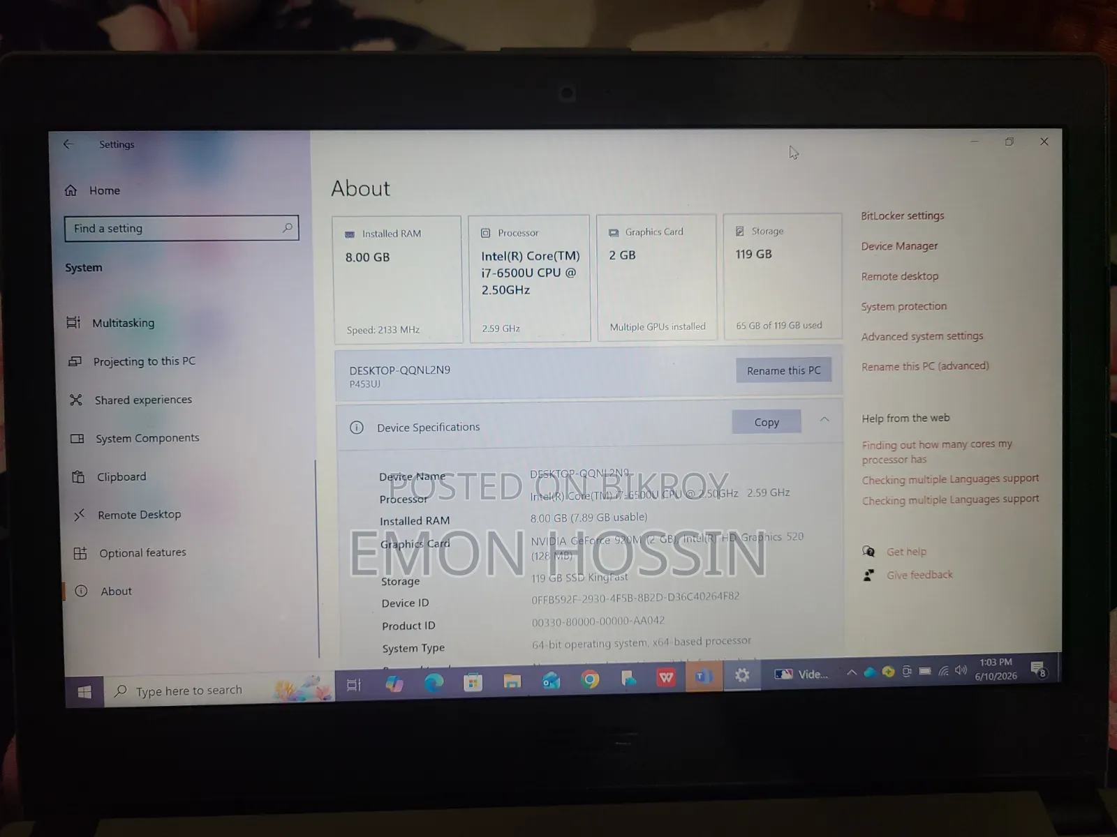 Laptop Asus VivoBook X540SA 8GB Intel Core i7 SSD 512GB