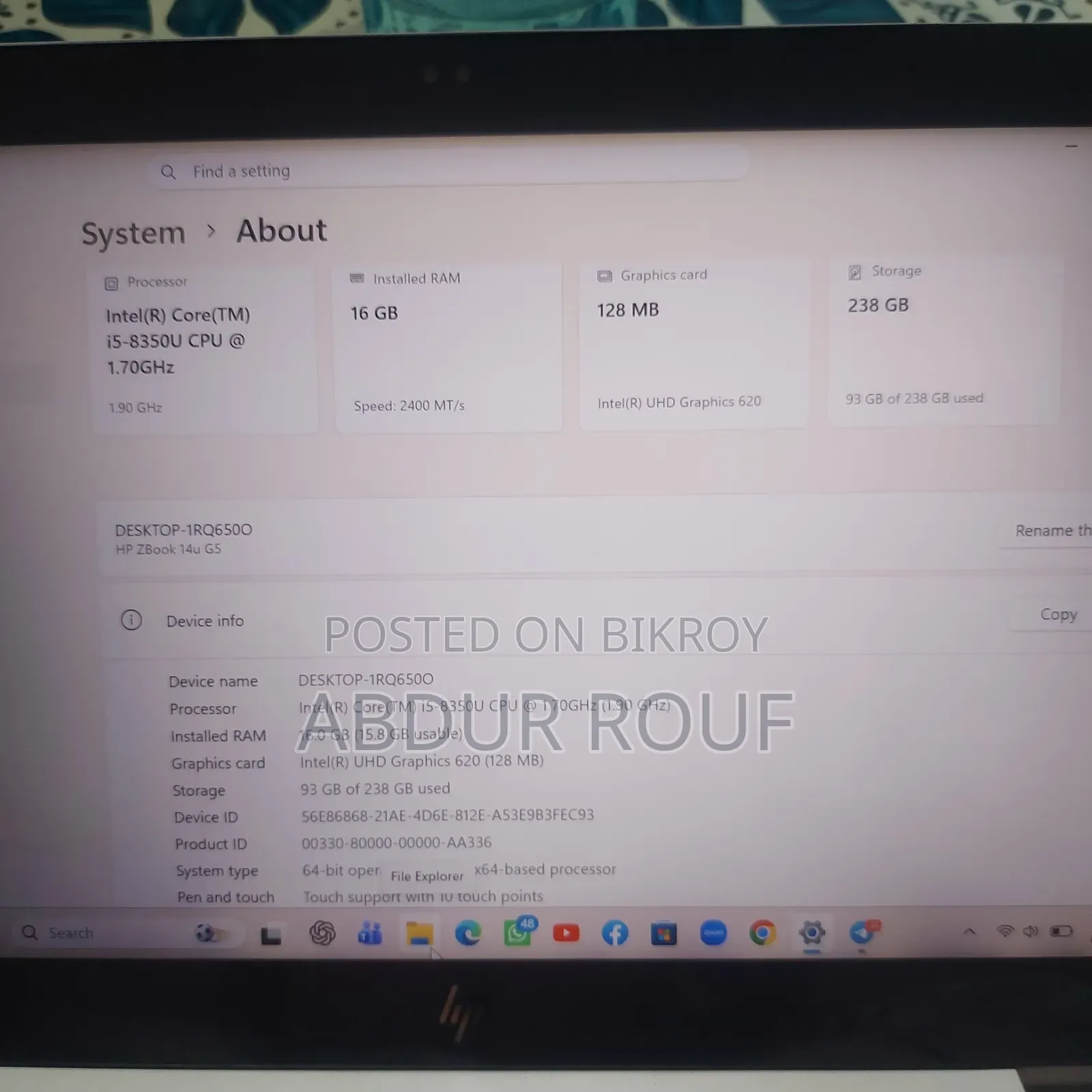 Laptop HP ZBook 14u G5 16GB Intel Core I5 SSD 256GB