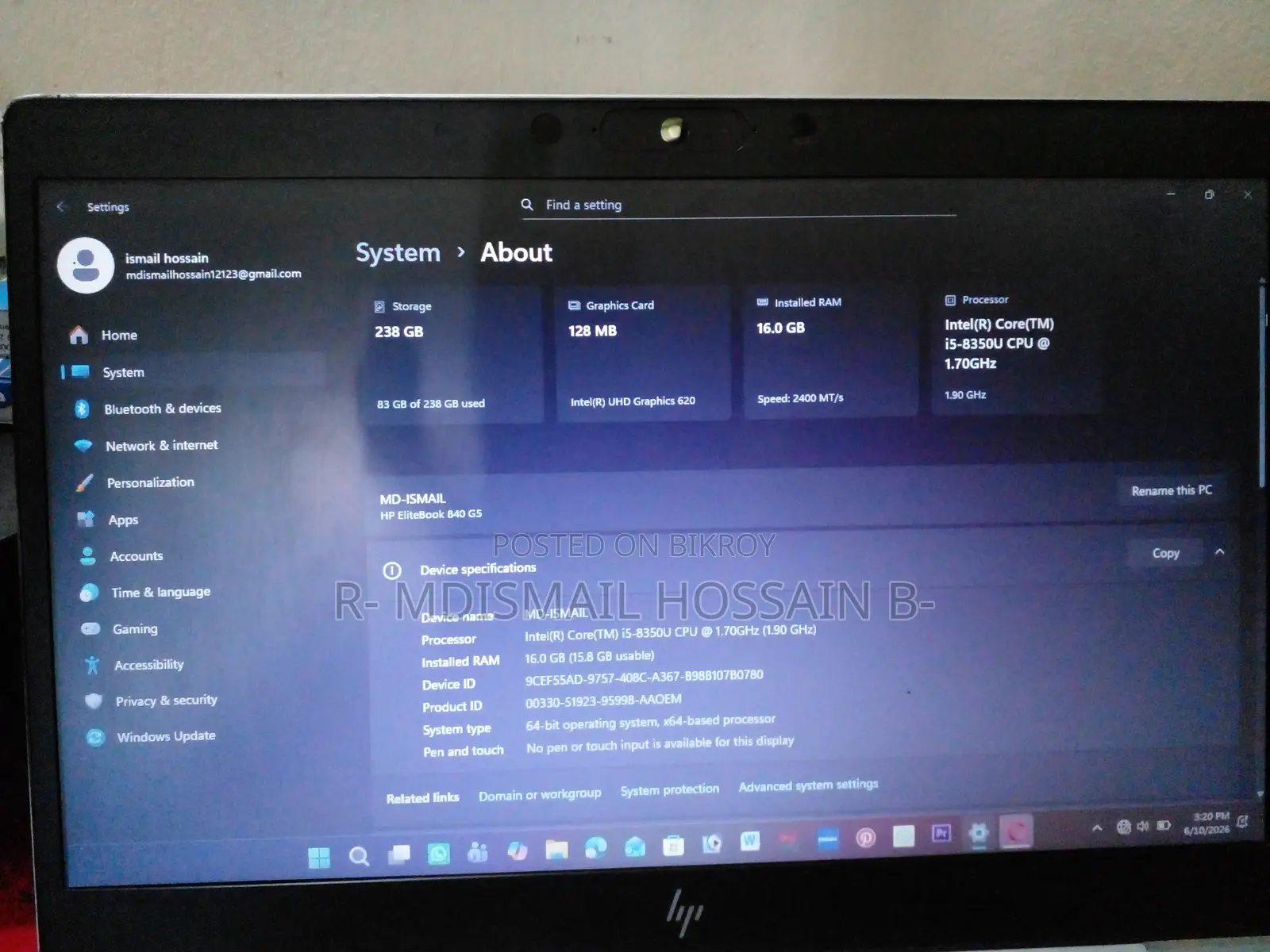 Laptop HP EliteBook 840 G5 16GB Intel Core i5 SSD 256GB
