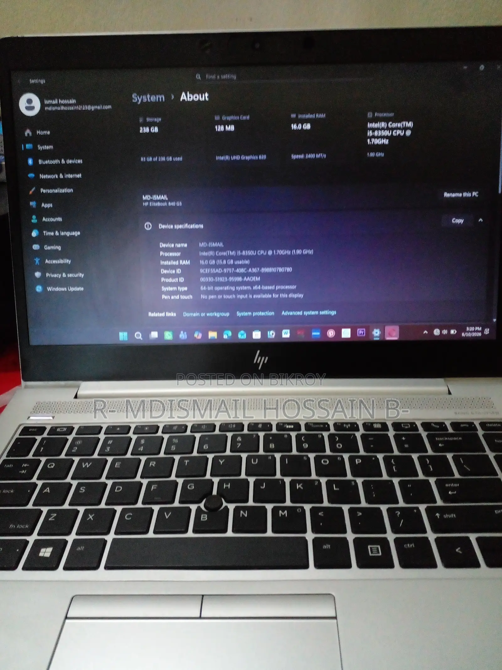 Laptop HP EliteBook 840 G5 16GB Intel Core i5 SSD 256GB