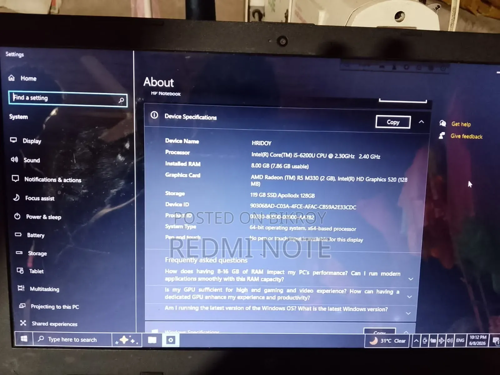 Laptop HP Stream Notebook 8GB Intel Core I5 SSD 256GB