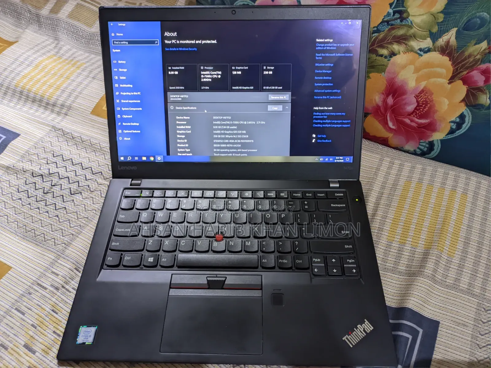 Laptop Lenovo ThinkPad T470s 8GB Intel Core I5 SSD 256GB