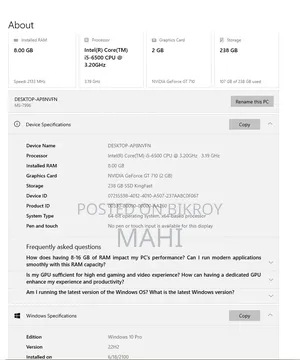 Desktop Computer MSI Model 8GB Intel Core I5 SSD 256GB
