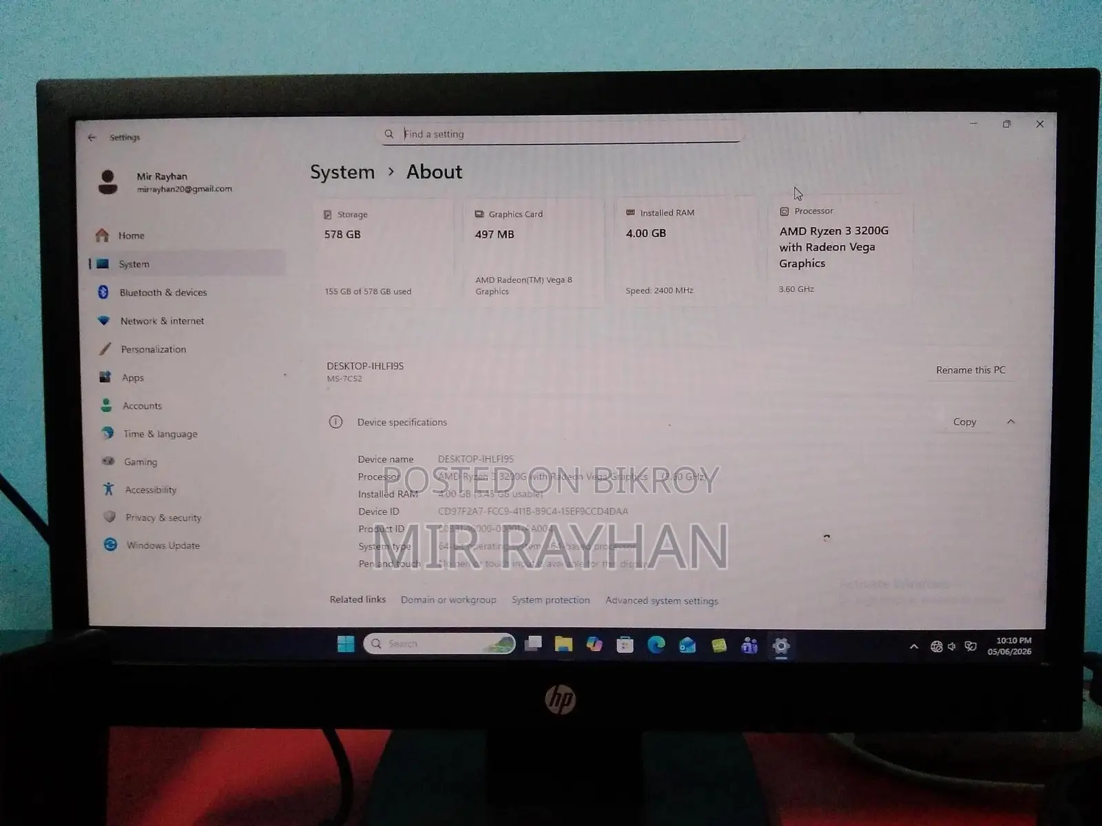 Desktop Computer 4GB AMD Ryzen 3 HDD+SSD 500GB