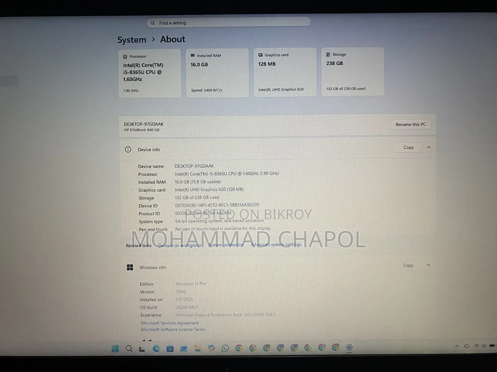Laptop HP EliteBook 840 G6 16GB Intel Core I5 SSD 256GB