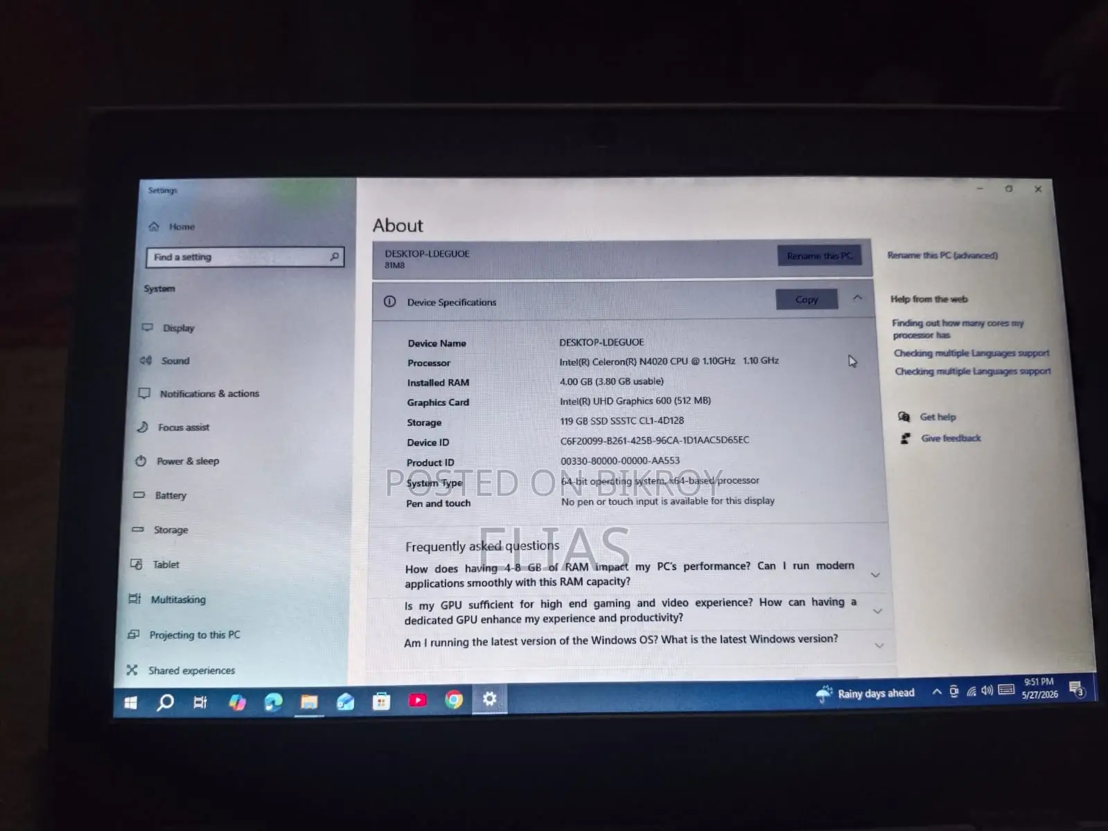 New Laptop Lenovo 4GB SSD 128GB