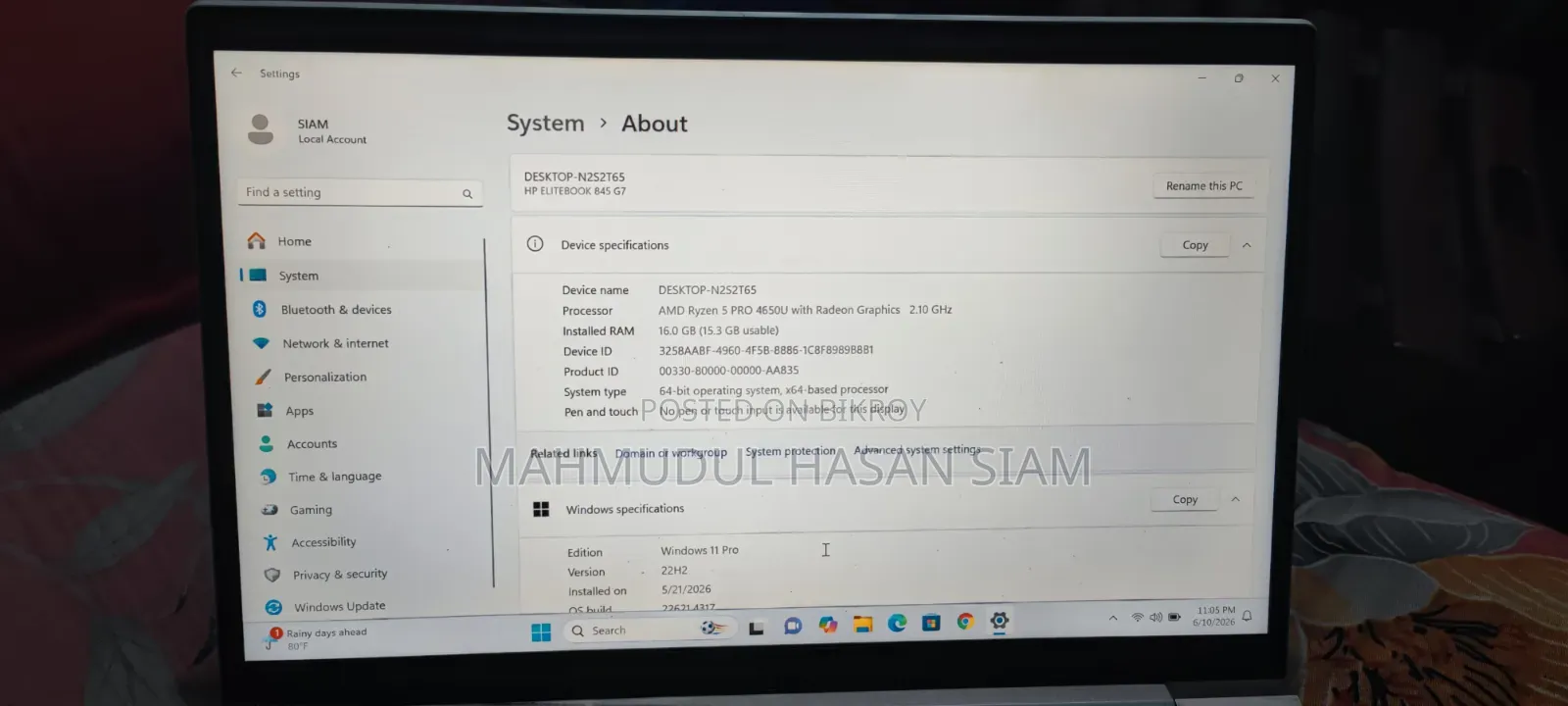Laptop HP EliteBook 845 G7 16GB AMD Ryzen 5 SSD 512GB