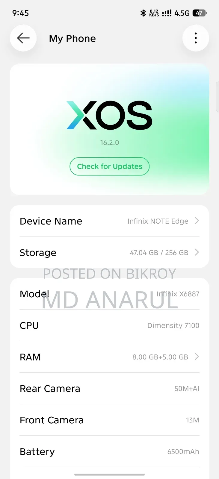 New Infinix Note Edge 256 GB Rose Gold