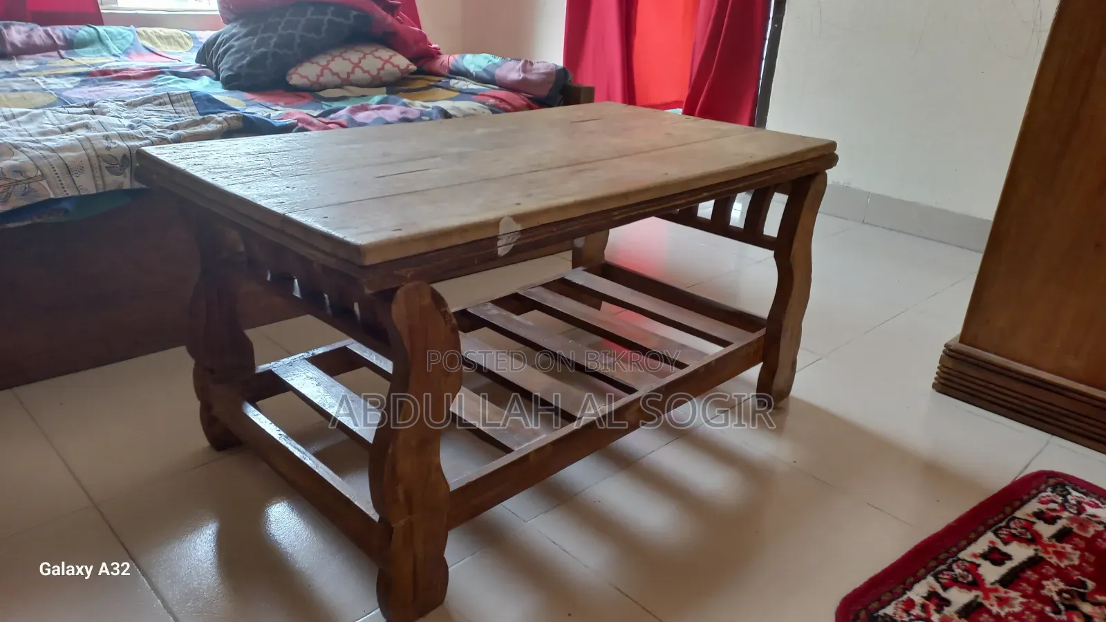 Center table, top with full wood shade, bottom made of teak wood