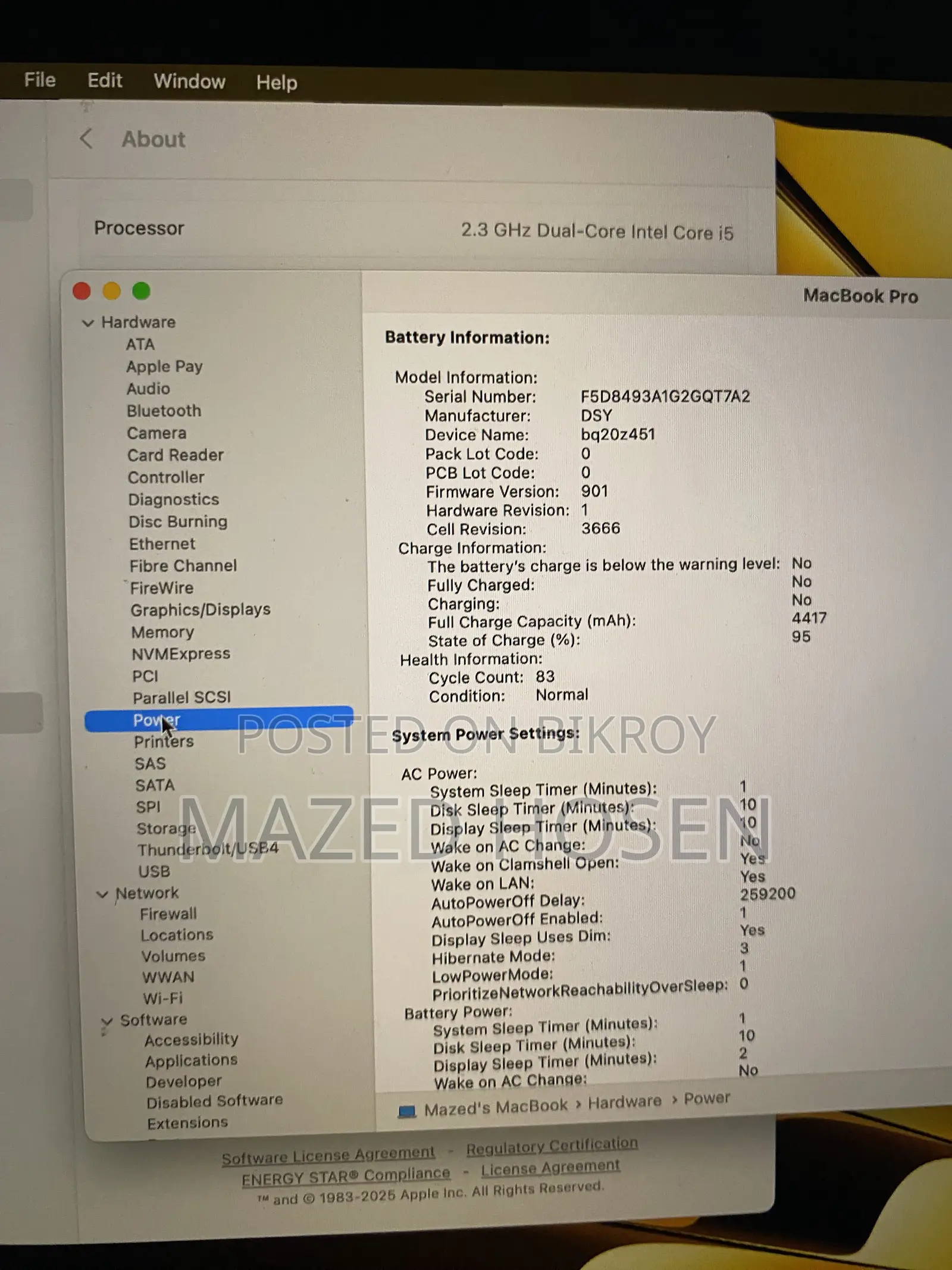 Laptop Apple MacBook Pro 2017 8GB Intel Core I5 SSD 256GB