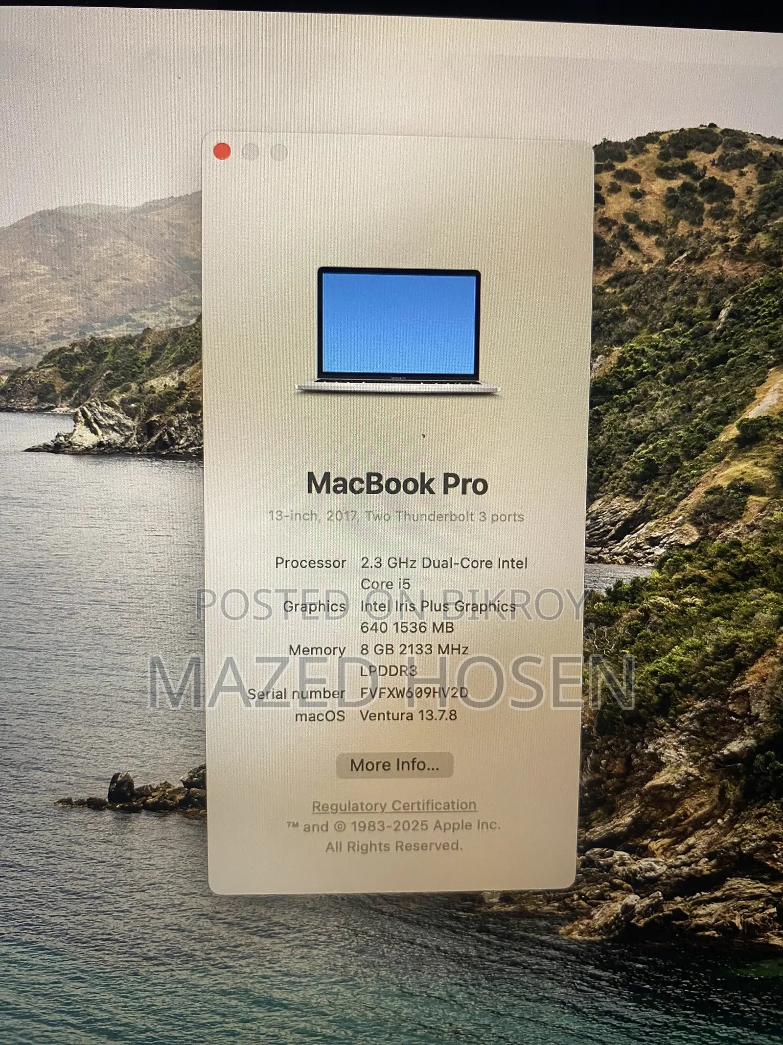 Laptop Apple MacBook Pro 2017 8GB Intel Core I5 SSD 256GB