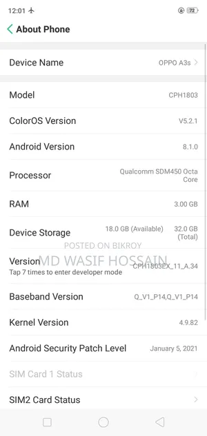 Oppo A3s 64 GB Gray