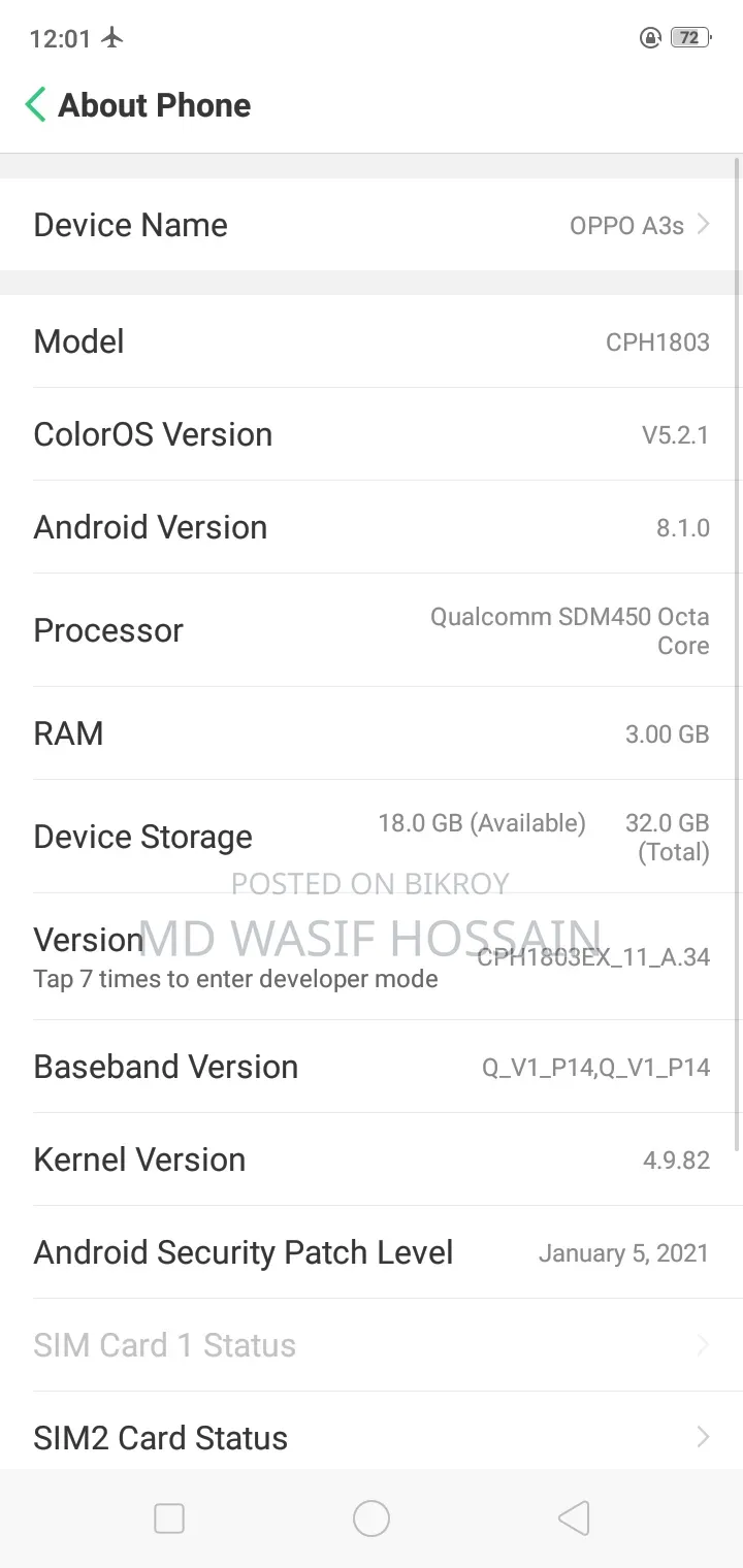 Oppo A3s 64 GB Gray