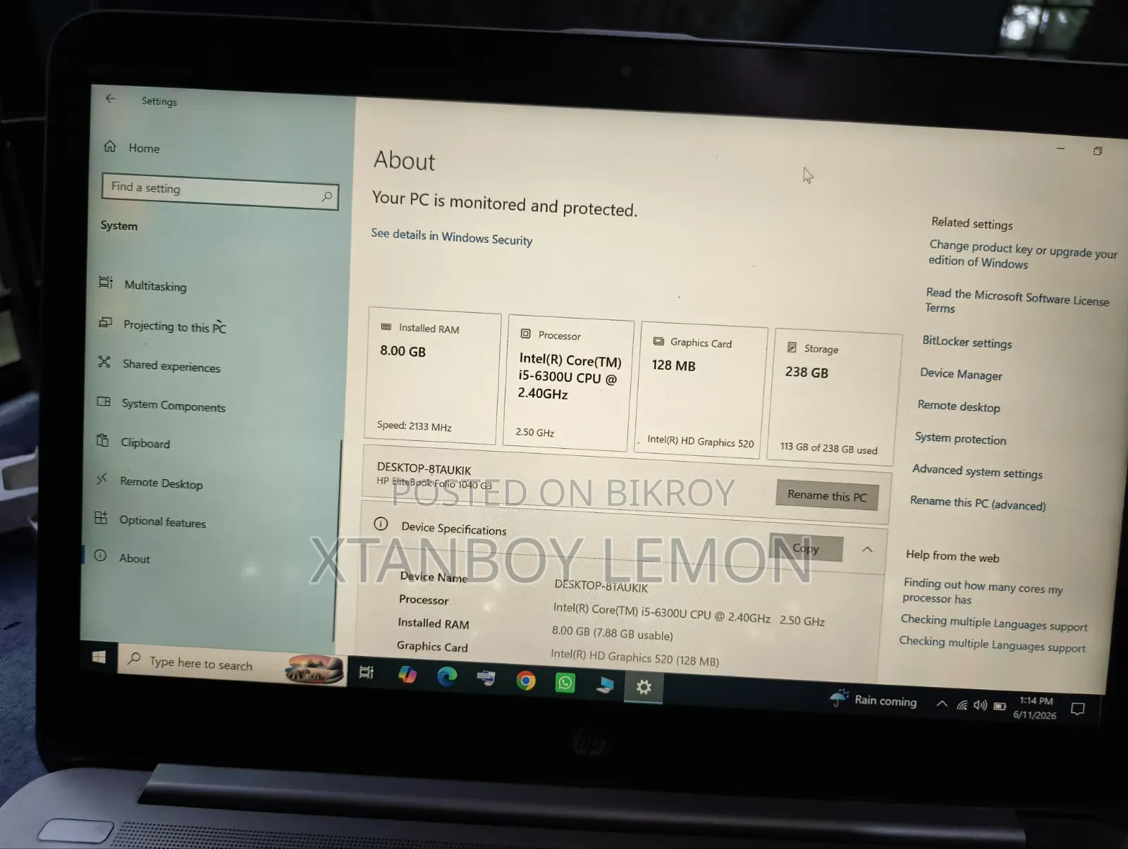 Laptop HP EliteBook Folio 1040 G3 8GB Intel Core I5 SSD 256GB
