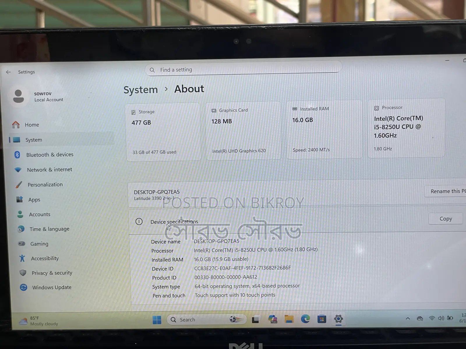 Laptop Dell Latitude 3390 16GB Intel Core i5 SSD 512GB