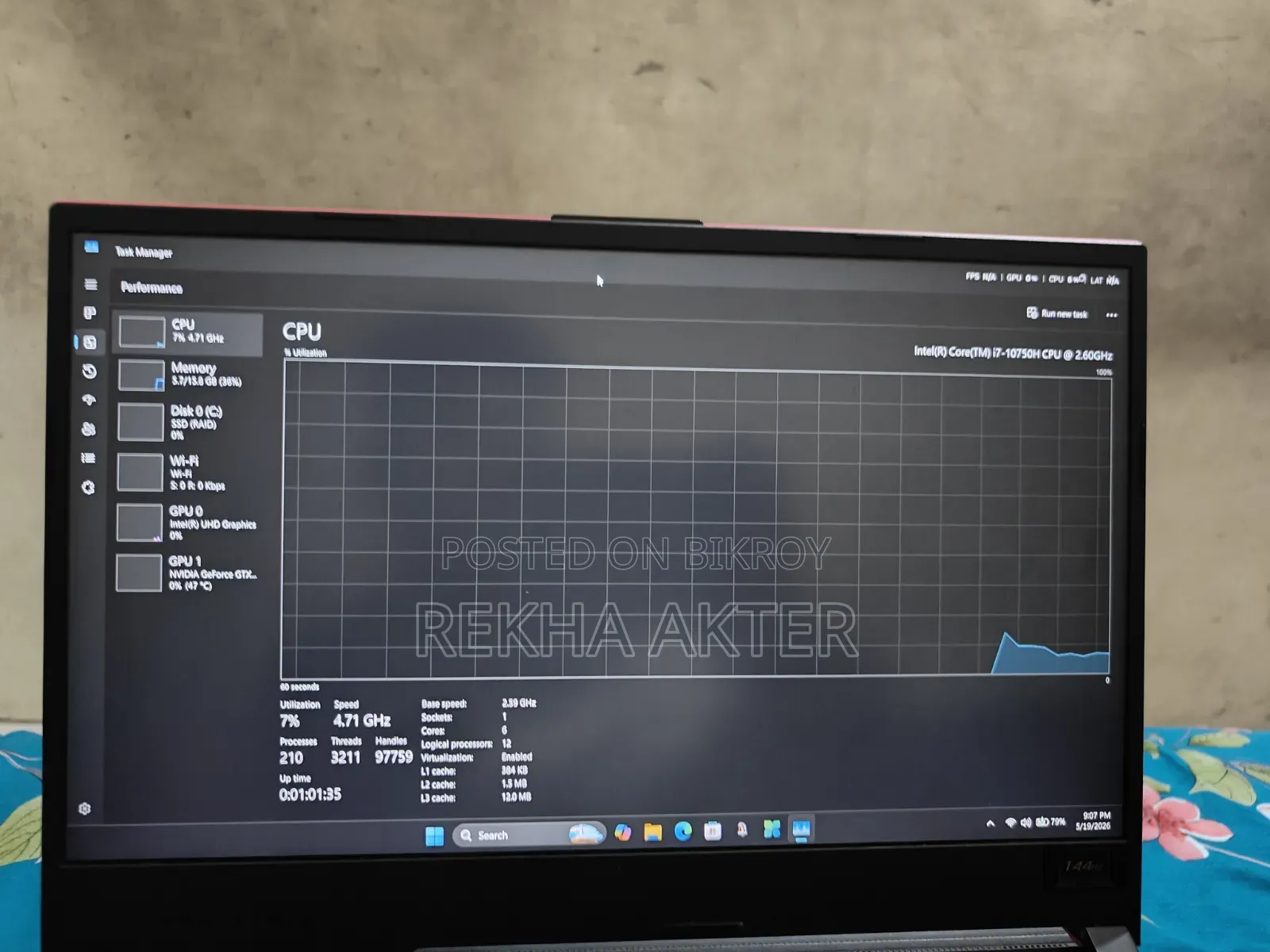 Laptop Asus ROG Strix G15 G512 16GB Intel Core I7 SSD 256GB