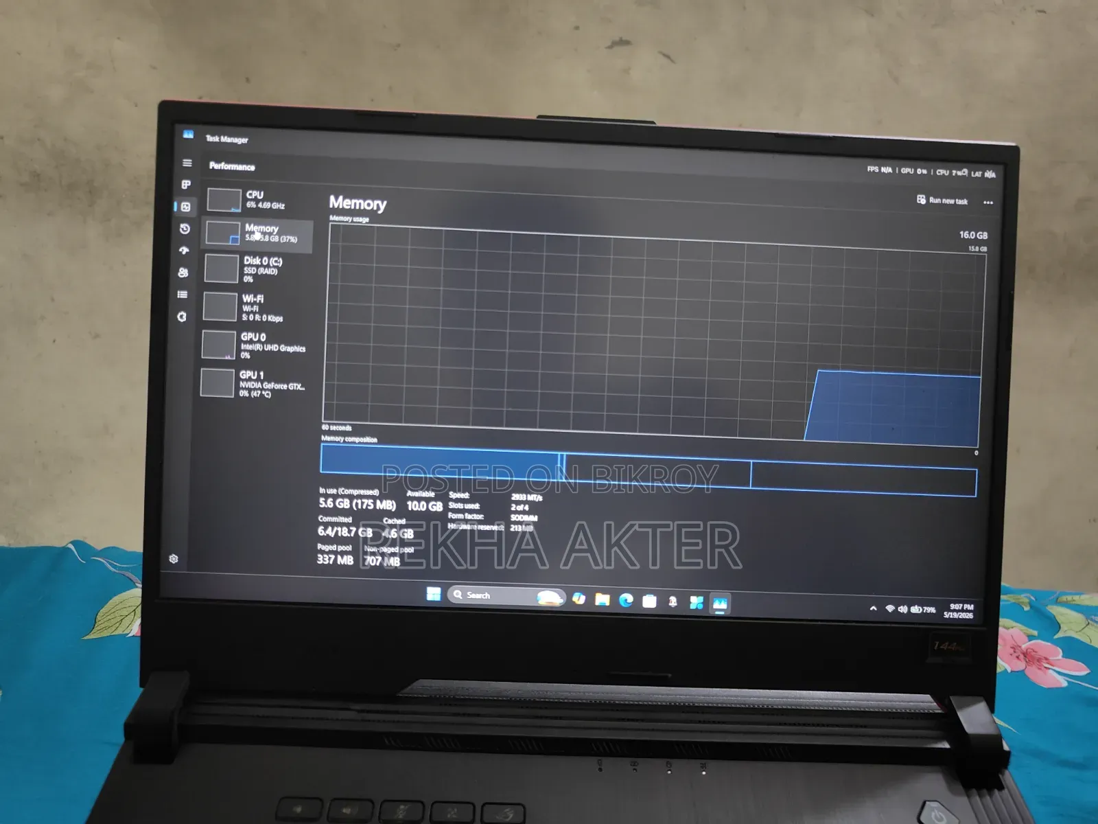 Laptop Asus ROG Strix G15 G512 16GB Intel Core I7 SSD 256GB