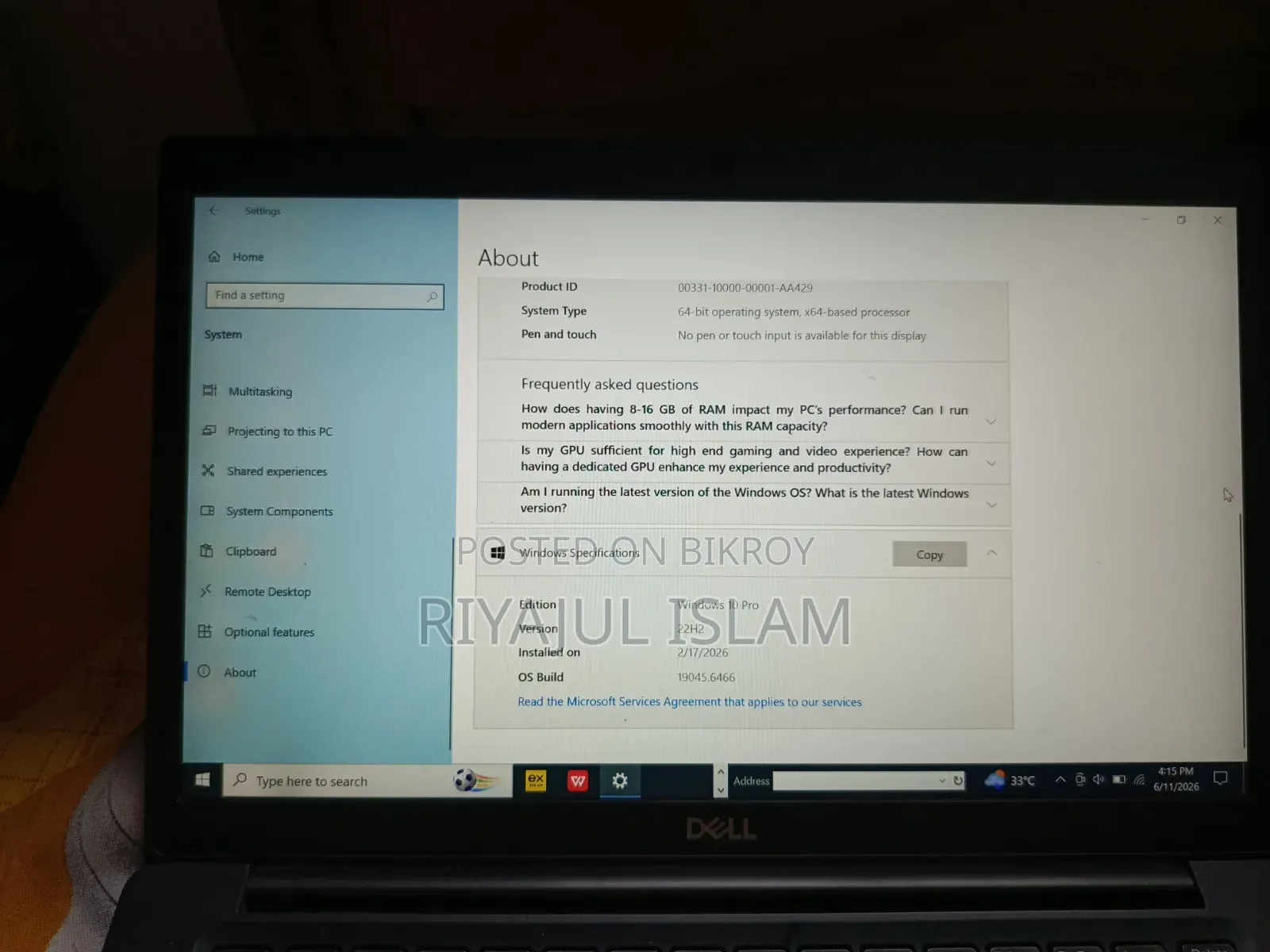 Laptop Dell 8GB Intel Core I5 SSD 256GB
