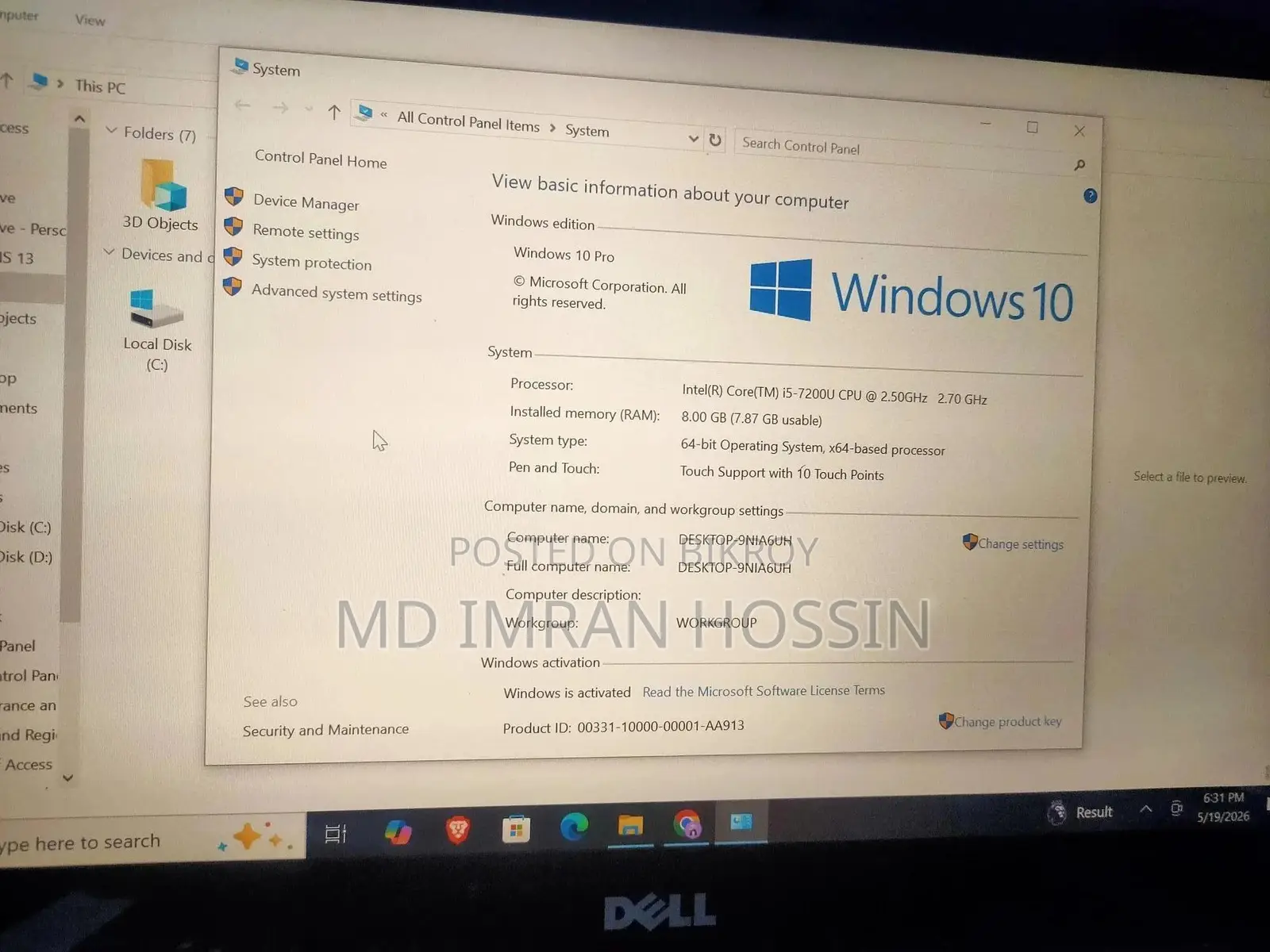 Laptop Dell Inspiron 13 5378 8GB Intel Core I5 SSD 256GB