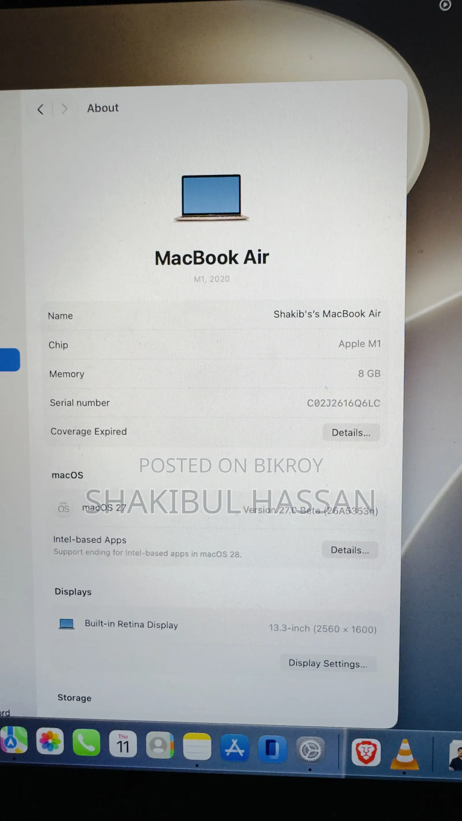 Laptop Apple MacBook Air 2020 M1 8GB Apple M1 SSD 256GB