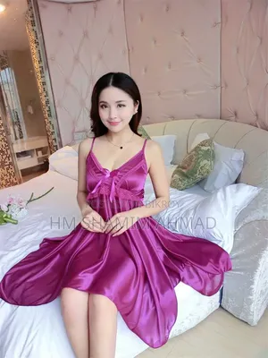 Ladies Beautiful Embroidery Work Satin Night Dress