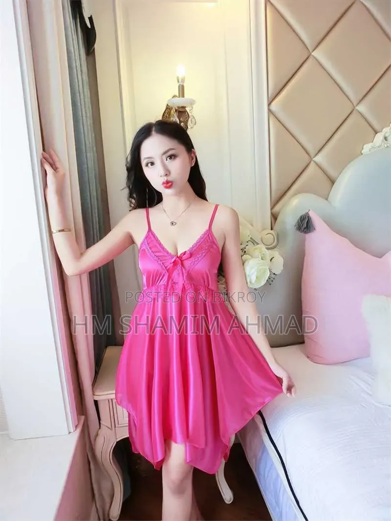 Ladies Beautiful Embroidery Work Satin Night Dress