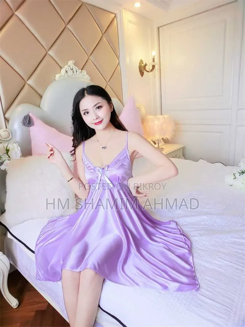 Ladies Beautiful Embroidery Work Satin Night Dress