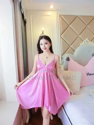 Ladies Beautiful Embroidery Work Satin Night Dress