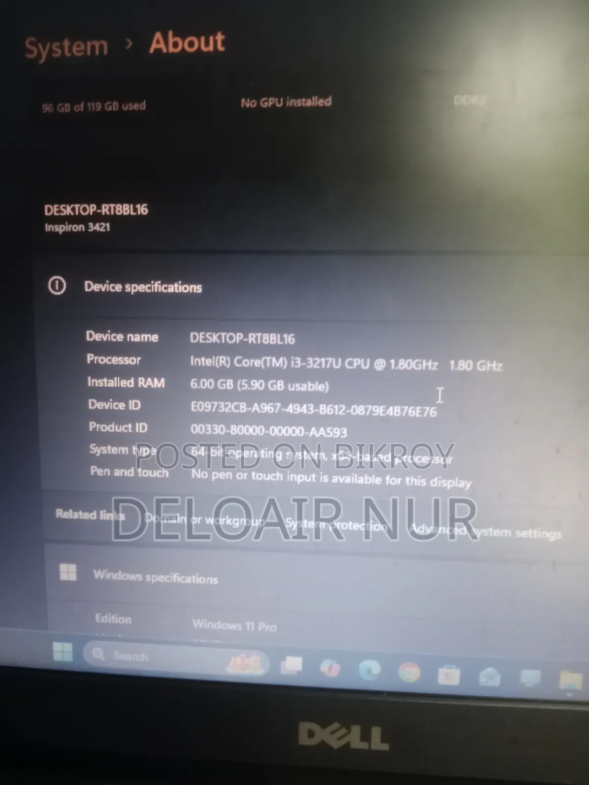 Laptop Dell Inspiron 15 3000 6GB Intel Core I3 SSD 128GB