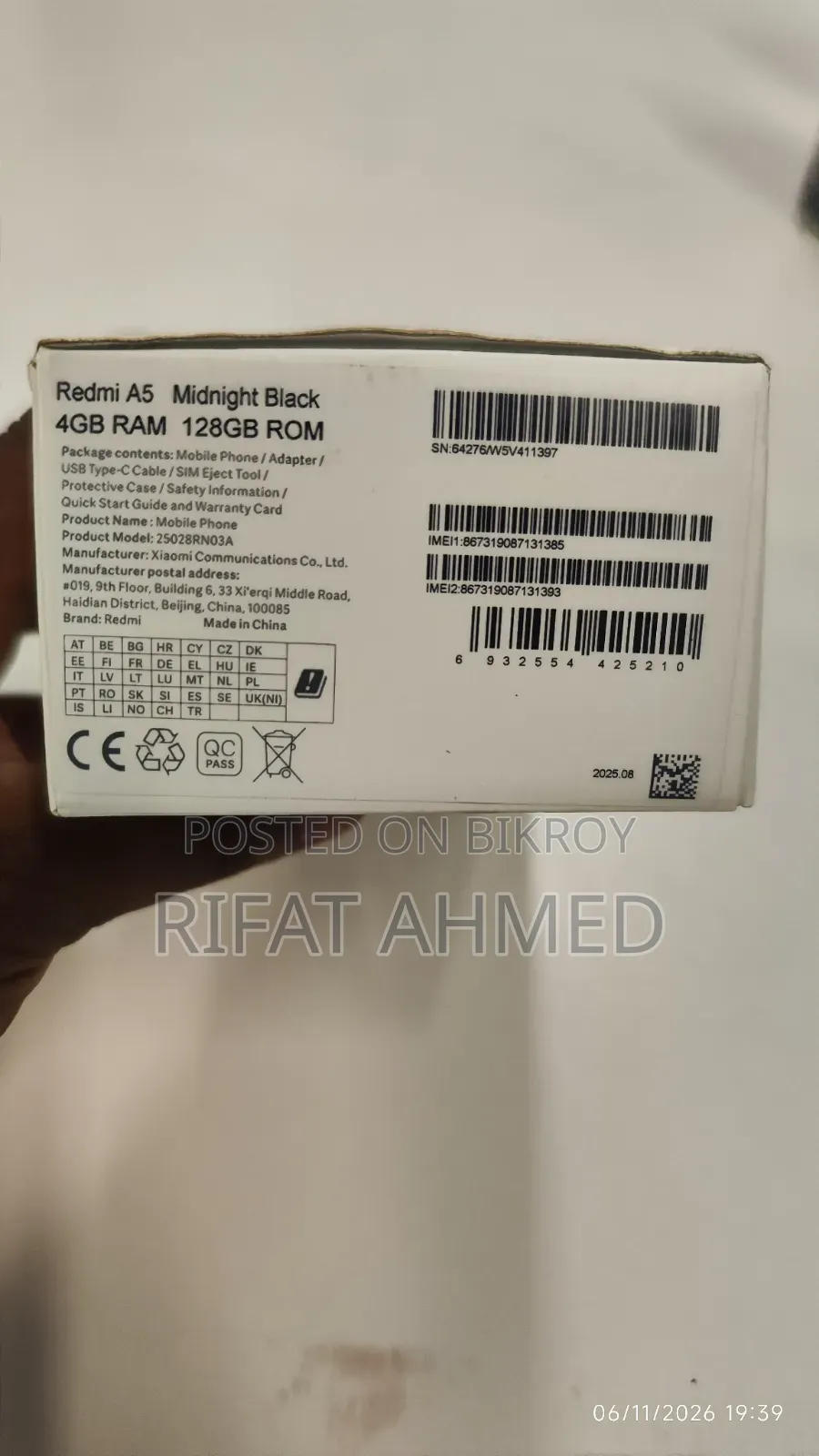 New Xiaomi Redmi A5 4G 128 GB Black