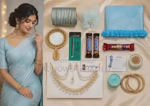 Sky Blue Saree and Jewelry Combo