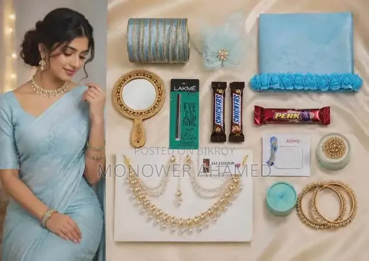 Sky Blue Saree and Jewelry Combo