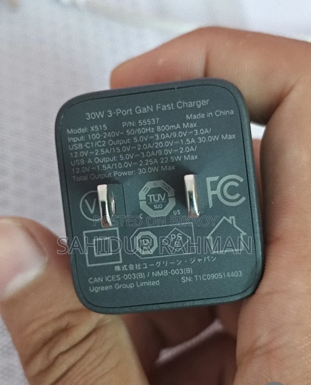 Ugreen 30w GaN Fast Charger (3-Port: 2×USB-C + 1×USB-A)