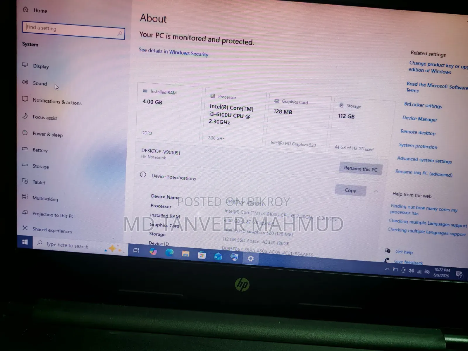 Laptop HP 14-Dq2031tg 4GB Intel Core I3 SSD 128GB