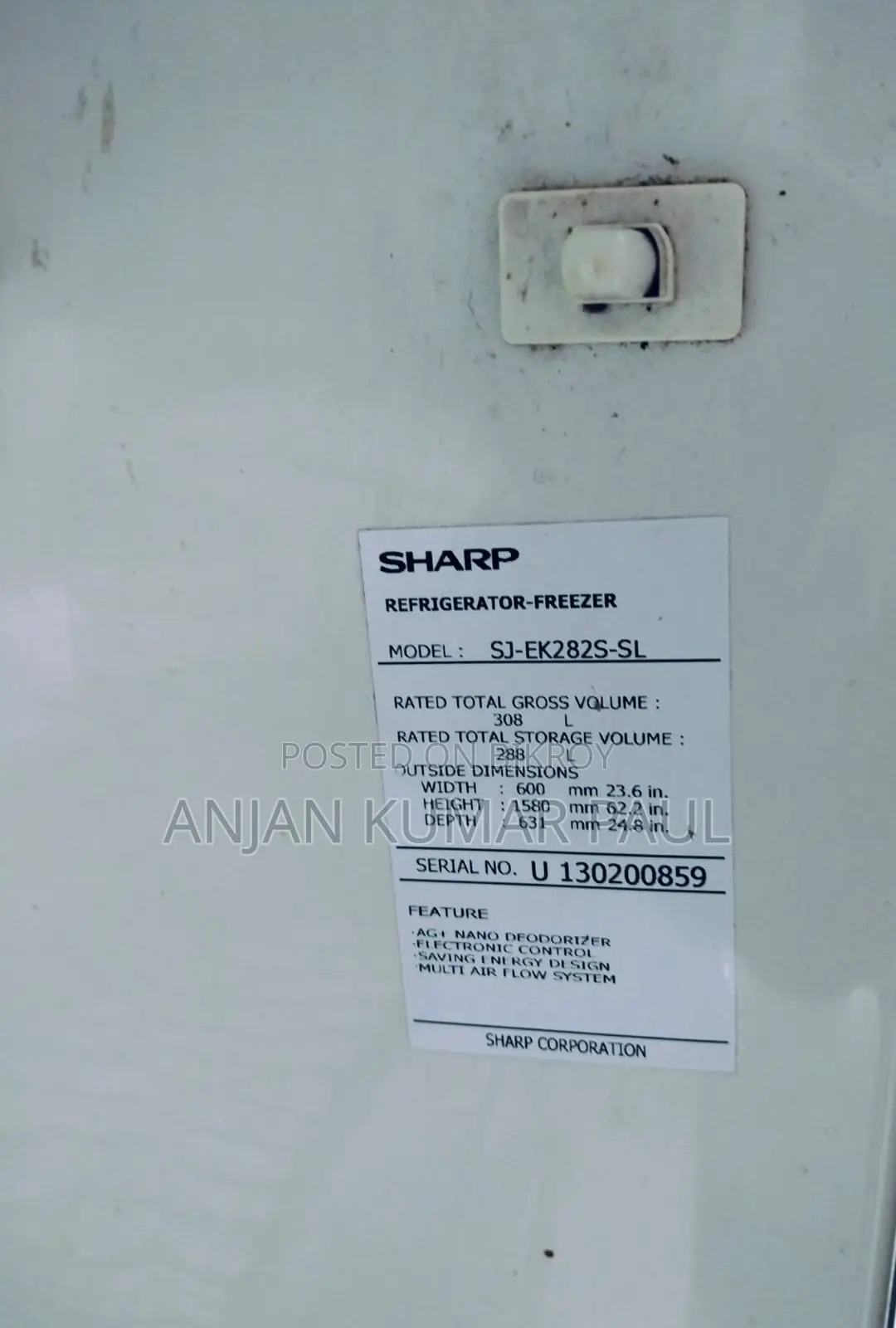 Sharp Sj-Ek282s-Sl (288l) Refrigerator