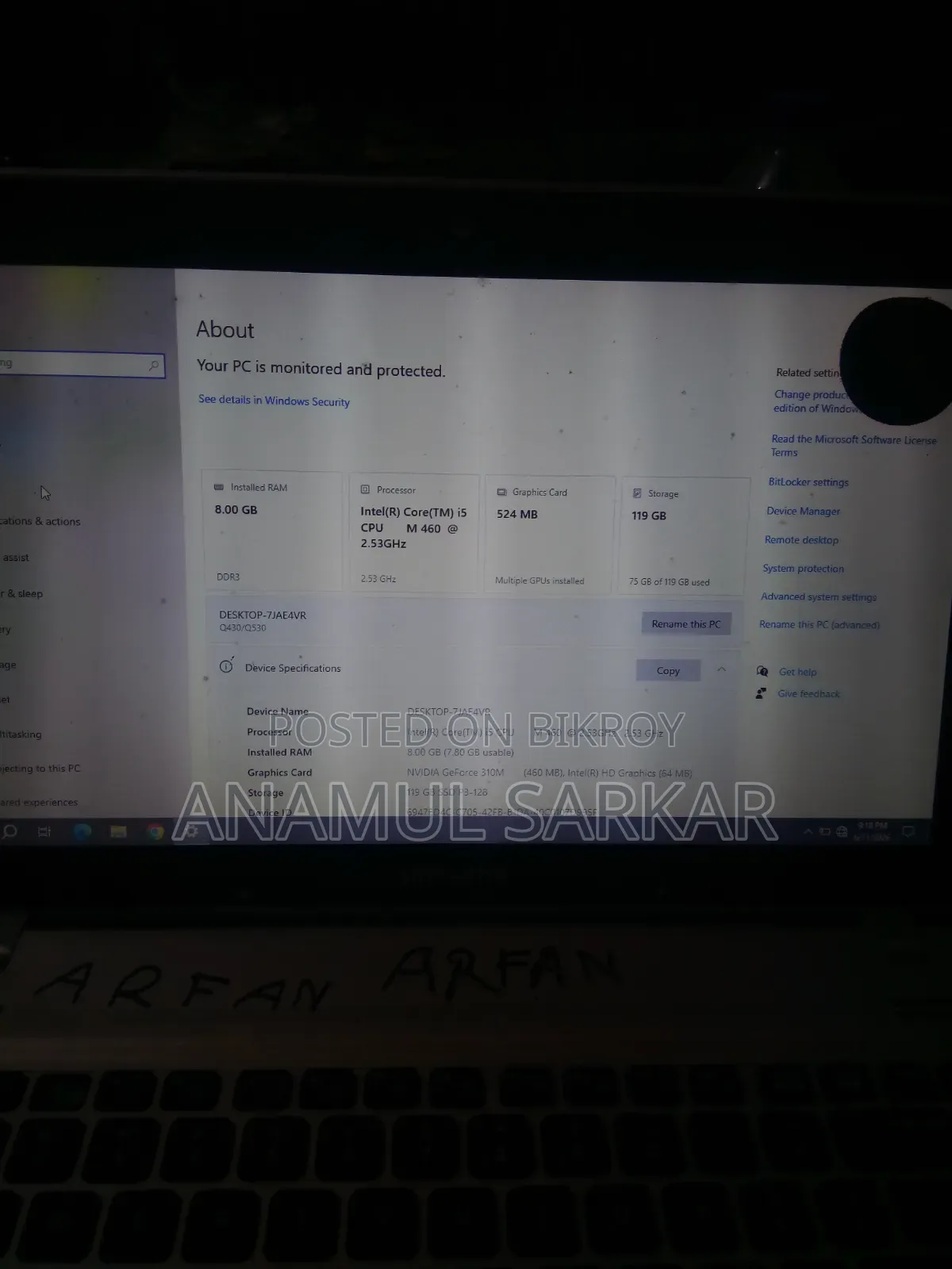 Laptop Samsung 8GB Intel Core 5 SSD 128GB